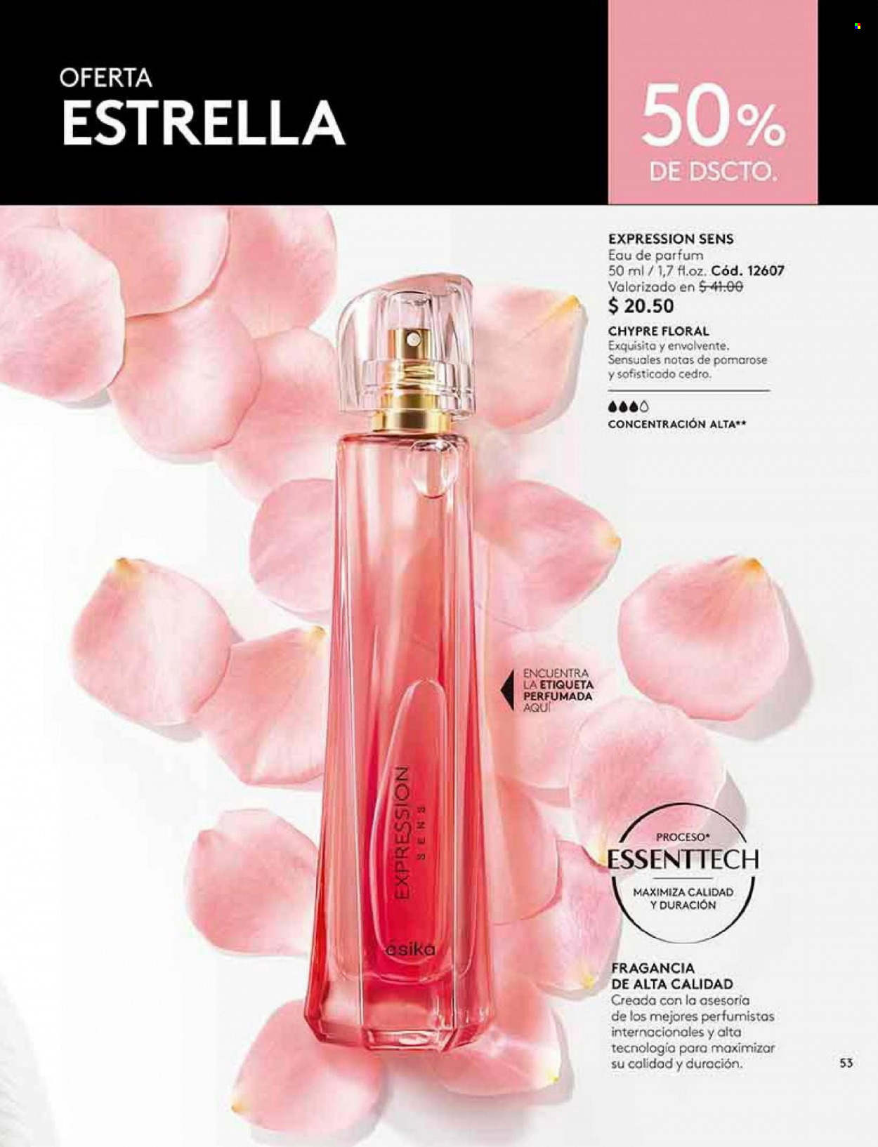 Folleto actual Ésika - Ventas - perfume. Página 53.