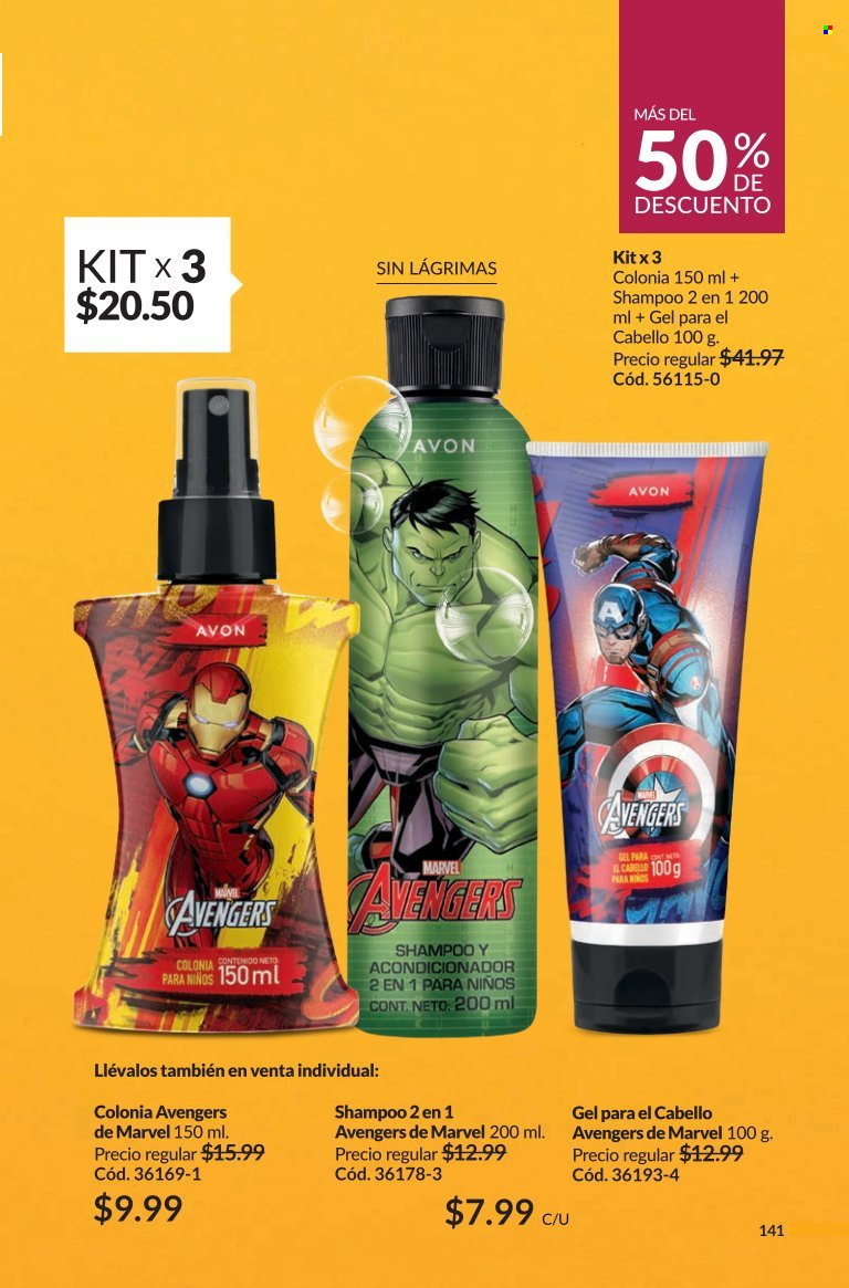 thumbnail - Folleto actual Avon - Ventas - Marvel, acondicionador, shampoo y acondicionador, gel fijador. Página 141.