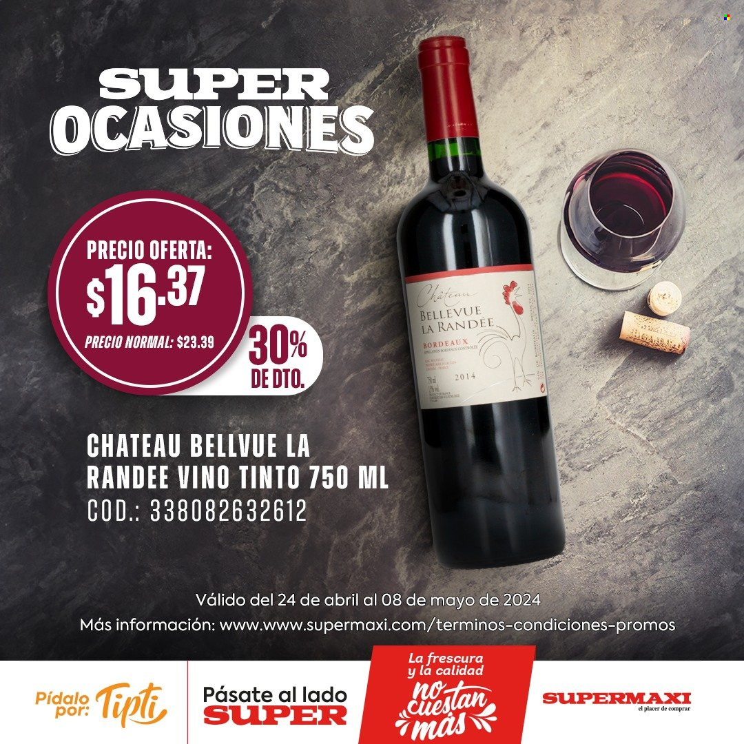thumbnail - Folleto actual Supermaxi - 24.4.2024 - 8.5.2024 - Ventas - bebida alcohólica, vino, Bordeaux, vino tinto. Página 1.