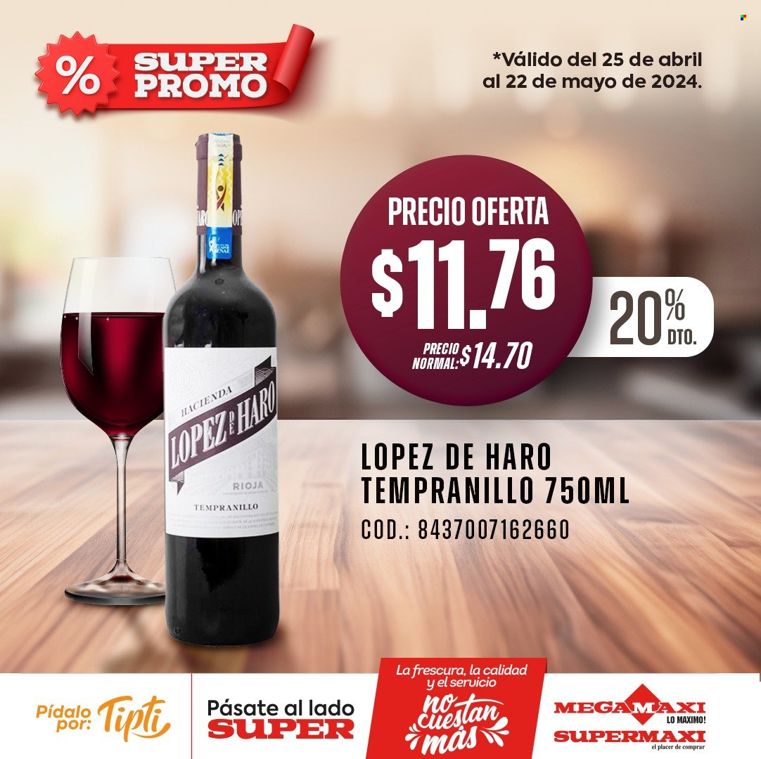 thumbnail - Folleto actual Supermaxi - 25.4.2024 - 22.5.2024 - Ventas - bebida alcohólica, vino, Rioja, Tempranillo. Página 1.
